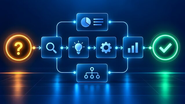 Advanced Digital Flowchart Interface Showing Branching Problem Solving Logic with Analytics and Hierarchical Structure
