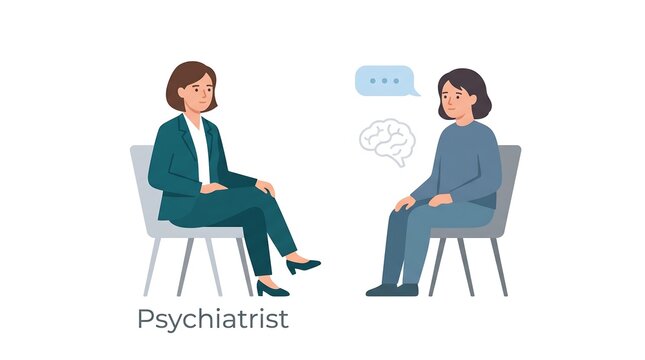 Psychiatrist consulting with patient in therapy session professional medical vector illustration