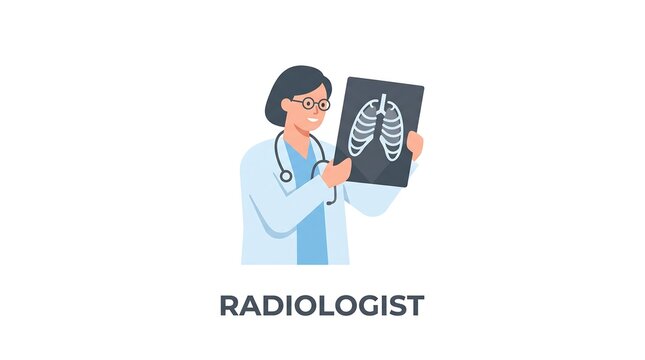 Radiologist doctor examining chest x ray scan in hospital setting professional medical vector illustration