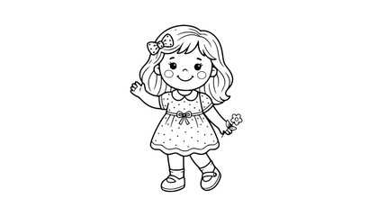 Fototapeta premium Cute Doll Character for Black and White Children’s Coloring Book Illustration