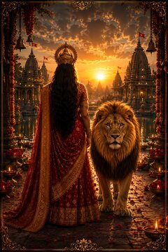 Goddess Durga Maa Durga Aadi Shakti Portrait for Durga Puja Maha Navratri Navadurga and Dussehra Vijayadashami Celebration