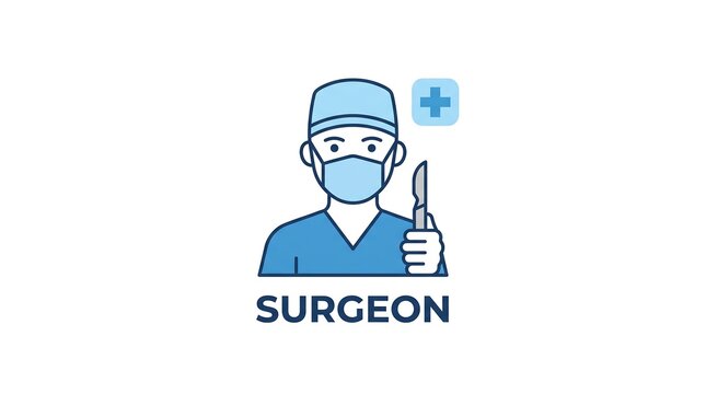 Surgeon holding surgical scalpel wearing medical scrubs and mask for operating room procedure