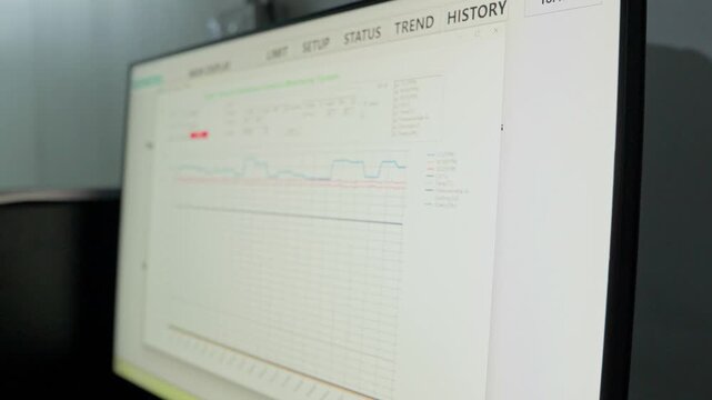 Engineer use digital tablet analysis environment protection system air pollution reduction in factory industrial management. Continuous emission monitoring system. Environmental day energy saving. ESG