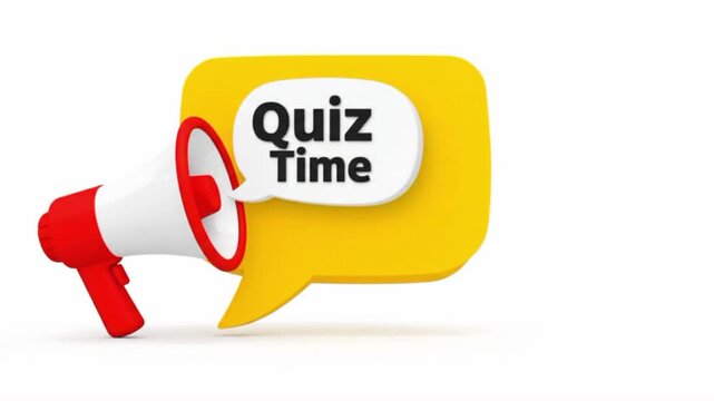 Quiz time with yellow speech bubble icon featuring text and graphics