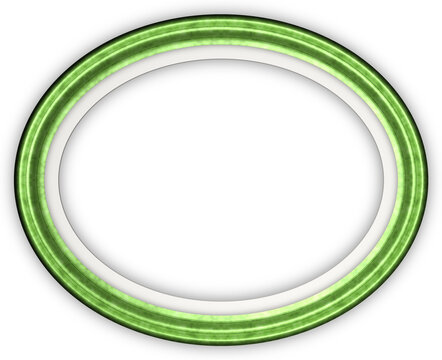 Oval frame presenting a shiny green outer ring and a white inner border with shadow