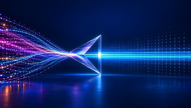 Abstract Triangular Prism Converting Scattered Fiber Optic Particles Into Structured Laser Grid Lines