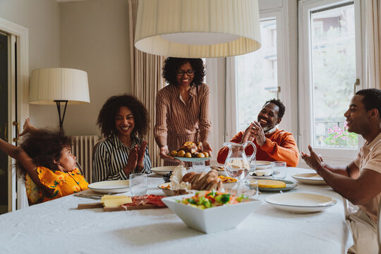 Family reunited for lunch on the holidays.