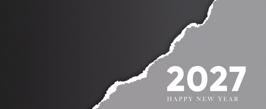 Minimalist ripped paper background in dark gray and light gray tones for 2027 new year celebration.