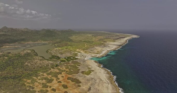 Bonaire Caribbean Netherlands Aerial v76 high flyover capturing rugged Playa Chikitu coastline and Washington Slagbaai National Park island views - Shot with 5k Camera - Feb 3rd 2024