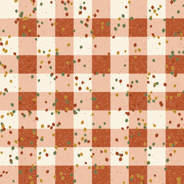 Gingham Check with Autumn Leaves Pattern - Classic red gingham