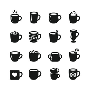 Coffee Cup Winter Icons Set for Hot Beverage and Caf&eacute; Design