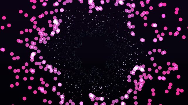 Pink Bokeh Particle Swirl Revealing Dark Center Vortex.