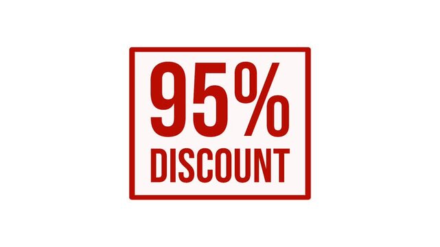 Animation 95% discount label motion graphic with bold red typography on white background, ideal for sales promotions, special offers, retail advertising, marketing campaigns, and e-commerce videos.