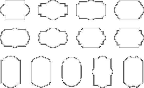 Minimal vintage label frames with decorative black outlines. Classic logo borders, retro shapes and elegant badge templates Set. Collection for branding, packaging and stationery design