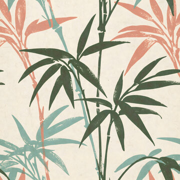 Abstract tropical bamboo leaves pattern in soft vintage colors