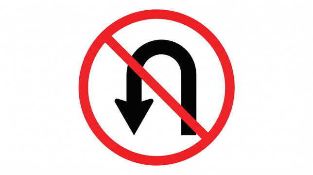 No u turn sign vector icon isolated on white background. No u turn traffic prohibition sign red circle with crossed arrow symbol