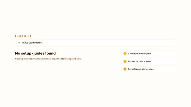Onboarding Search Interface Showing No Results for Setup Guides