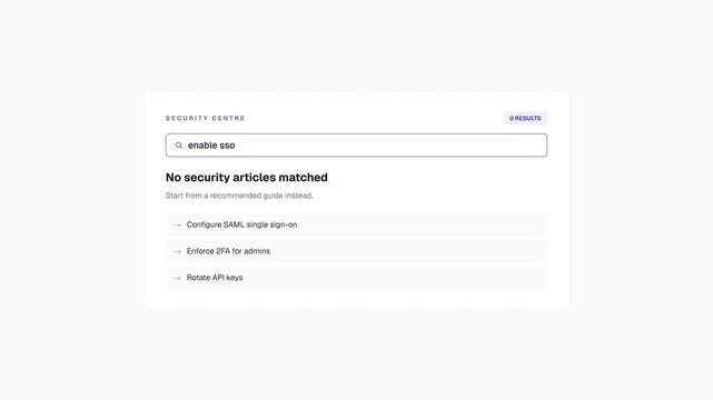 Security Search Interface Showing No Results with Recommendations