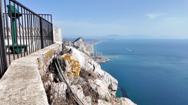 Tourist observation deck with telescope on the Rock of Gibraltar