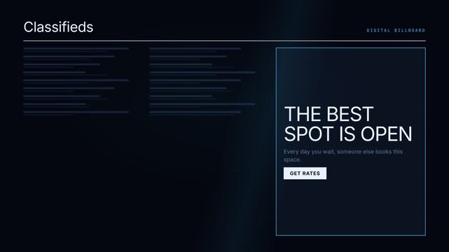 Digital Billboard Interface Showing Available Classified Ad Space