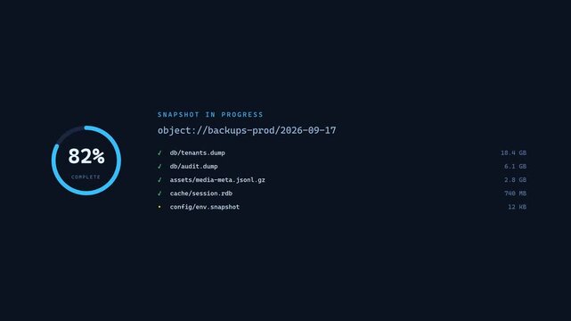 Backup Progress Bar Loading Data Snapshot on Dark Blue Interface