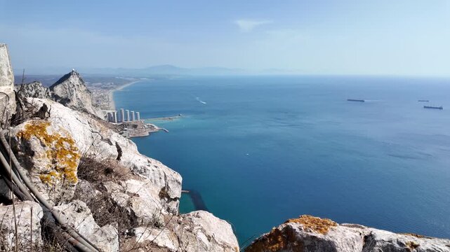 Panoramic view of the coastline and ocean from Rock of Gibraltar