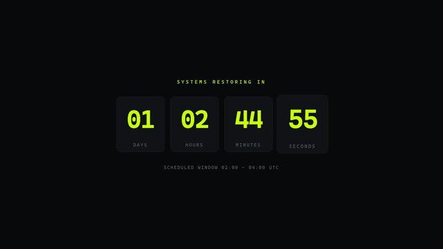 Countdown Timer for System Restoration on Black Background