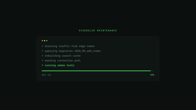 Maintenance Screen with System Update Progress Bar Animation