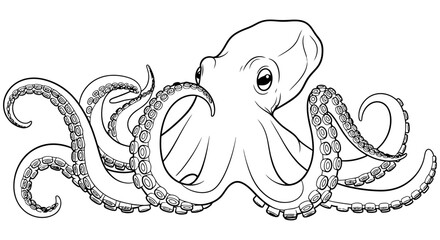 Line drawing of an octopus with curled tentacles against a white background © SHYFUL_STUDIO