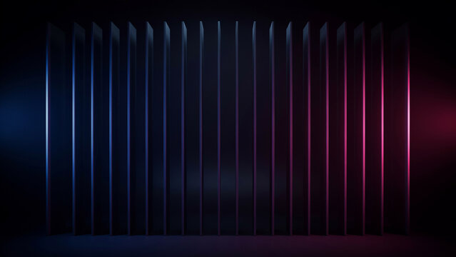 Vertical glowing neon lines with blue and magenta gradient lighting glowing bars magenta light futuristic background rhythmic pattern modern abstract