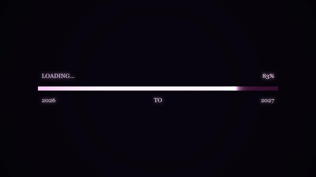 Digital loading bar illustrates progress from 2026 to 2027 with 33 percent complete