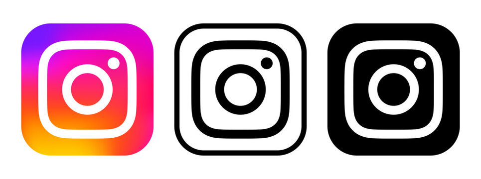 Set of different Instagram App icons on transparent background, vector illustration. Instagram is a popular social media photo and video platform