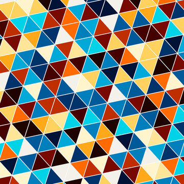 square cover design backdrop: rotated diagonally multicolor triangles pattern against white