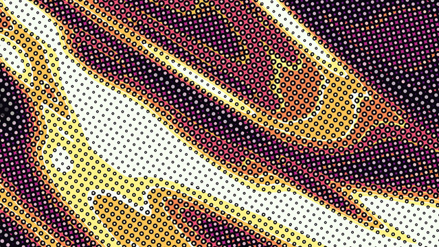 Abstract colorful halftone pattern with swirling dots and diagonal lin