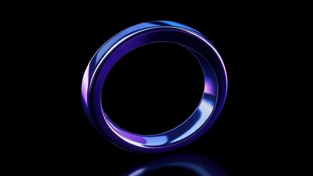 Rotating purple metallic ring with blue glow on black background