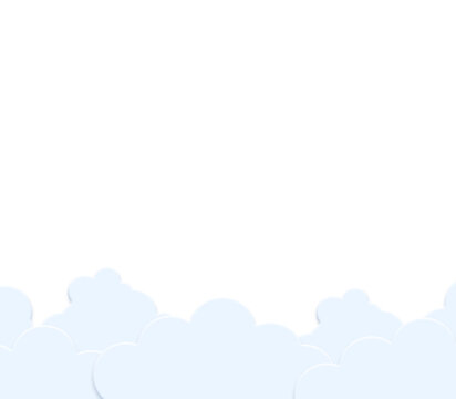 Minimalist paper cut clouds background with white copy space. Abstract blue cloud border template for banner, greeting card or flyer,blue sky background