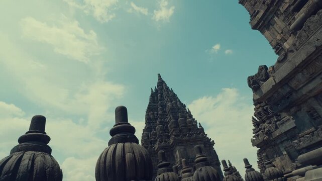 Iconic Spires and Stupas of Prambanan Hindu Temple Complex