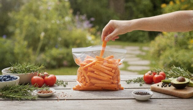 Fresh carrot batons at a sunny outdoor picnic