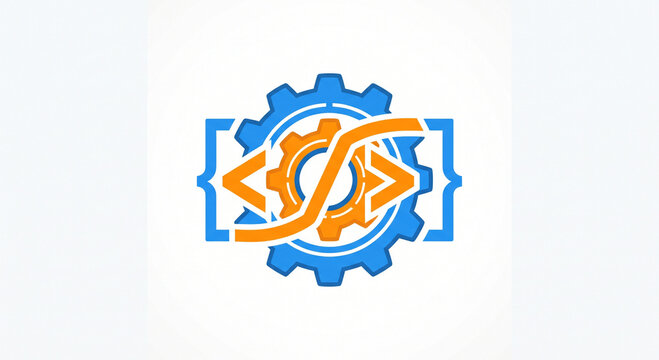Vector illustration of a software development and coding logo with gear and brackets