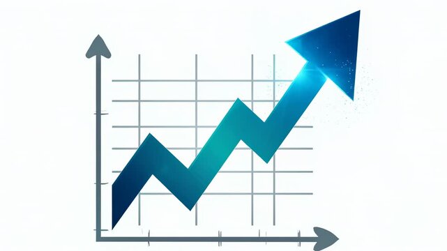 Financial growth chart arrow ascending with blue gradient on clean background motion graphic