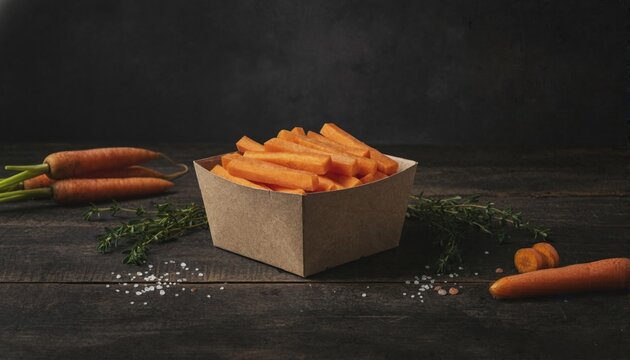 Gourmet carrot batons in moody restaurant lighting