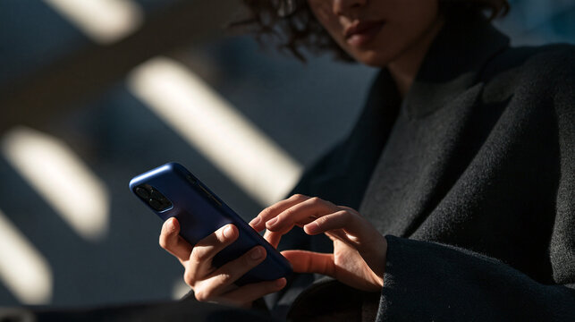 Woman Typing Message on Smartphone in Urban Setting