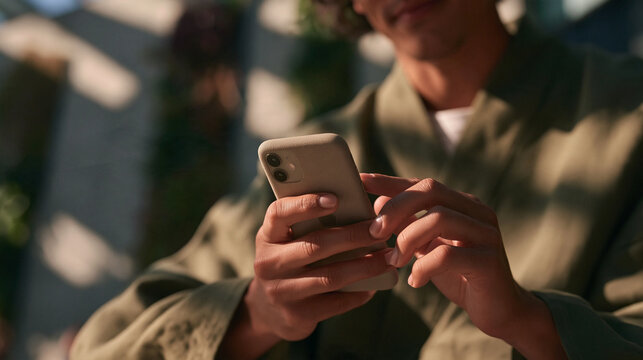 Close-Up of Young Man Using Smartphone Outdoors