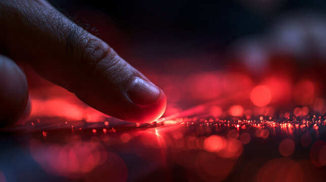 Close-Up of Finger Touching Biometric Sensor Screen