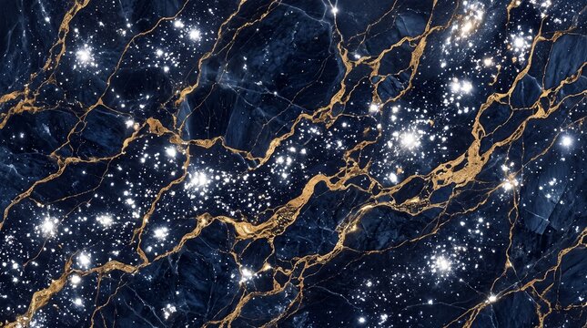 Dark Blue Marble Texture with Sparkling Gold Veins