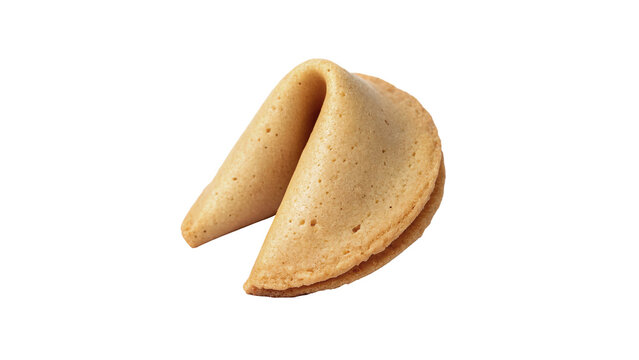 Single crispy fortune cookie pastry snack isolated on transparent background