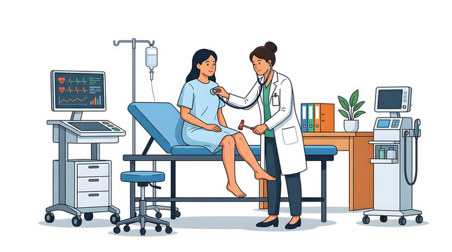 Doctor examining patient's knee reflex with a reflex hammer during a medical checkup in a clinic