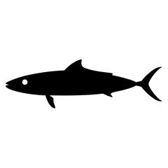 Obraz premium Black silhouette of a tuna fish swimming - A sleek black silhouette vector of a tuna fish swimming gracefully, ideal for marine, sport fishing, or underwater-themed projects.