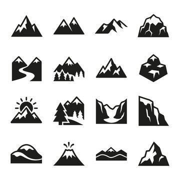 Mountain Landscape Silhouette Icons Set for Nature and Adventure Design