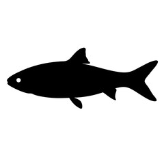 Obraz premium Black fish silhouette swimming - Simple black silhouette of a fish swimming, minimalist design for clean and versatile use in graphics and illustrations.
